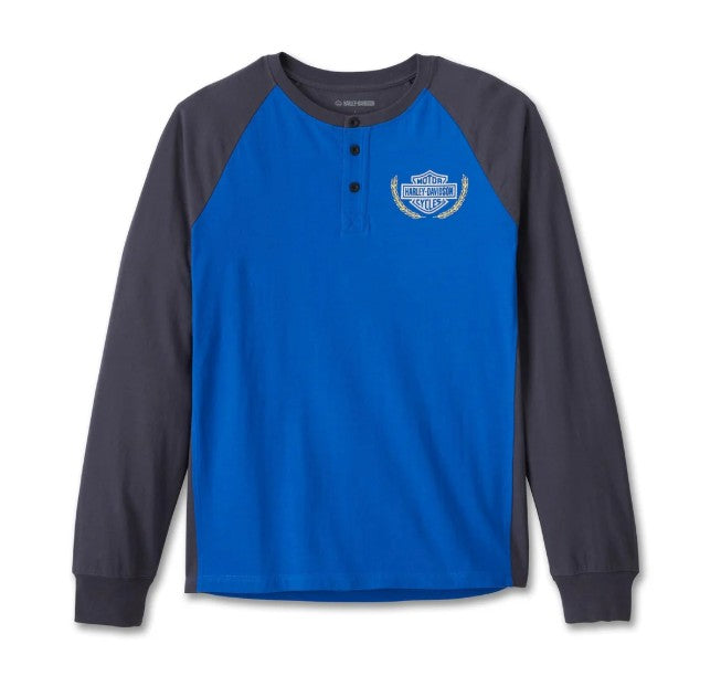 Harley-Davidson Men's Long Sleeve Henley Shirt, Blue