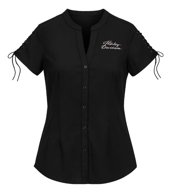 Harley-Davidson Women's Script Font Laced Sleeve Shirt