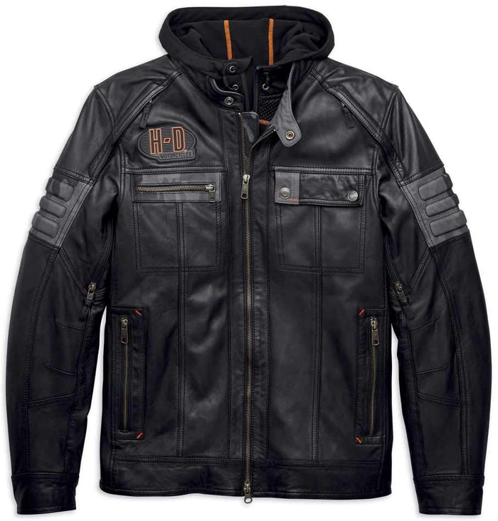 Harley-Davidson Men's Bridgeport Black Leather Jacket Hoodie 3 in 1