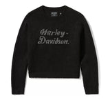 Harley-Davidson Women's Metallic Script Intarsia Sweater Harley Black