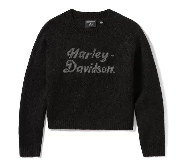 Harley-Davidson Women's Metallic Script Intarsia Sweater Harley Black
