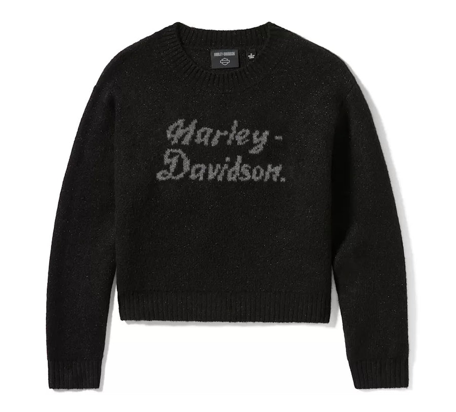 Harley-Davidson Women's Metallic Script Intarsia Sweater Harley Black
