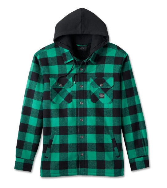 Harley-Davidson Men's Hooded Shirt Jacket Green Plaid, Willie G Skull