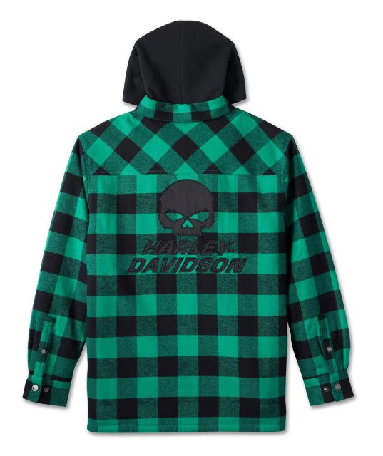 Harley-Davidson Men's Hooded Shirt Jacket Green Plaid, Willie G Skull