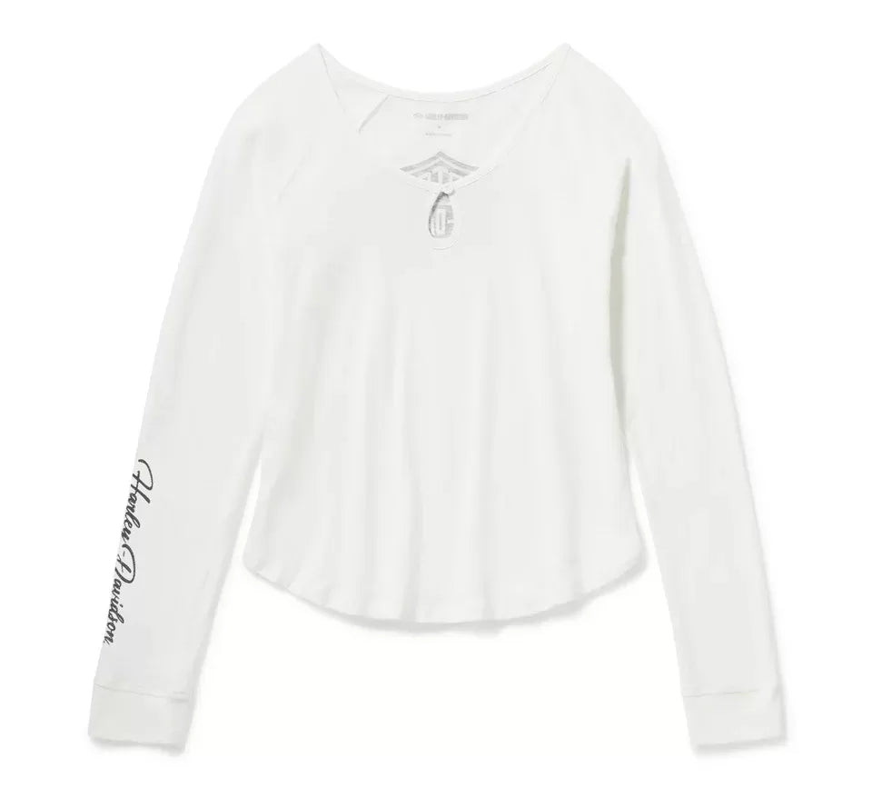 Harley-Davidson Women's Essential Bling Keyhole Henley Cloud Dancer