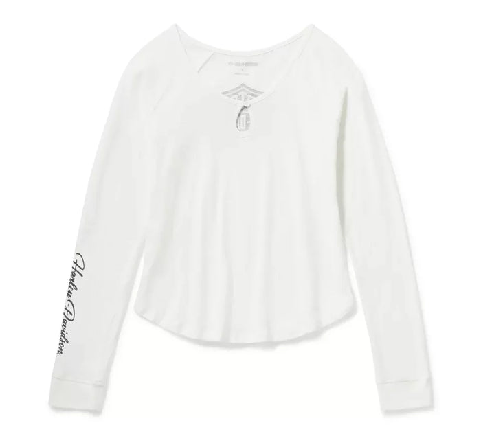 Harley-Davidson Women's Essential Bling Keyhole Henley Cloud Dancer