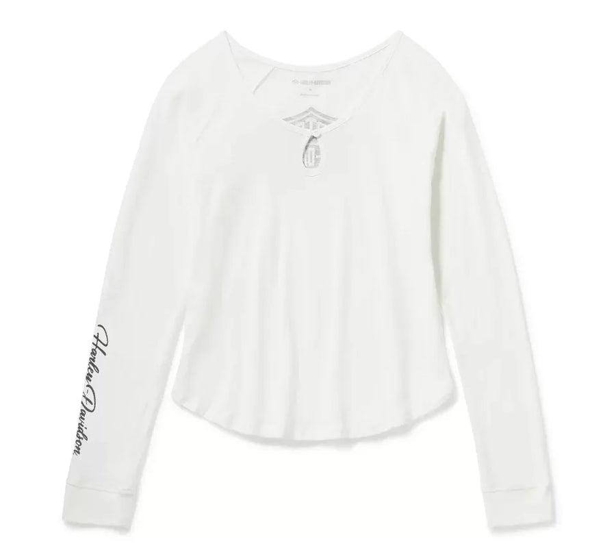 Harley-Davidson Women's Essential Bling Keyhole Henley Cloud Dancer