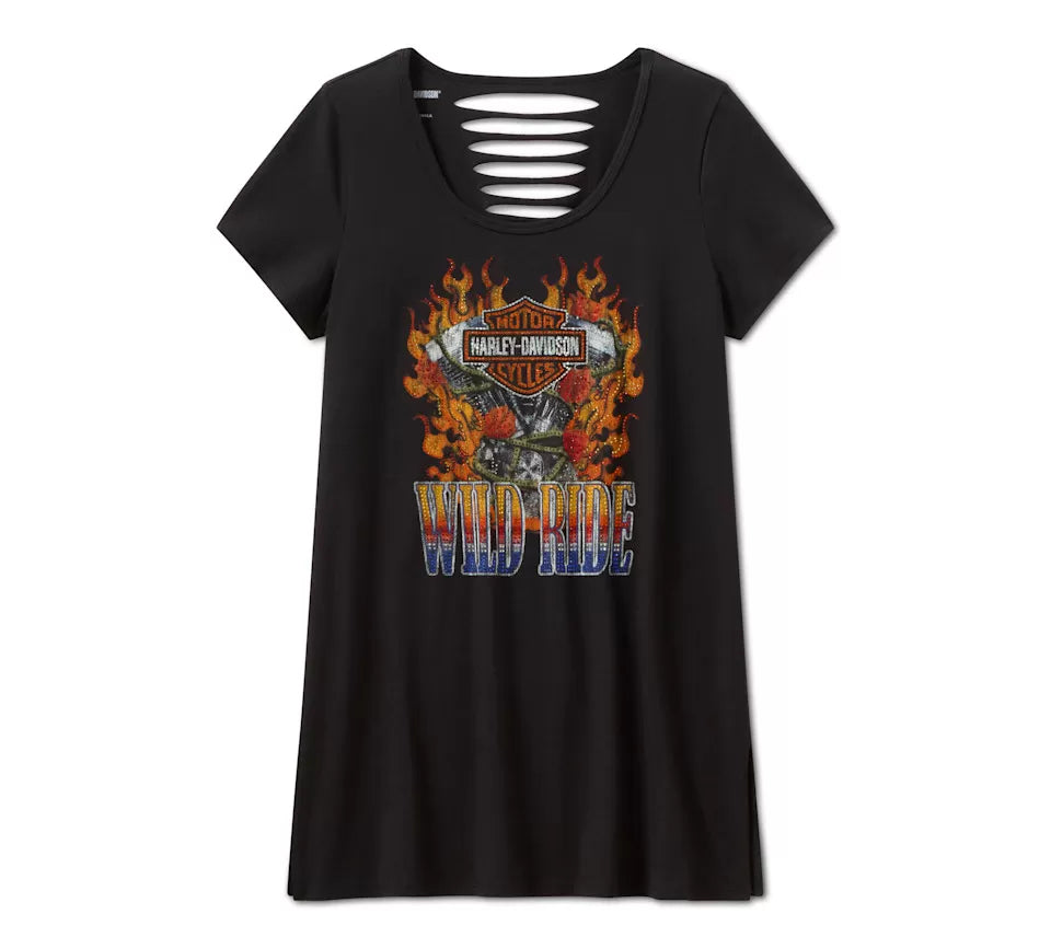 Harley-Davidson Women's Bling Wild Ride Short Sleeve Rip & Repair Tunic