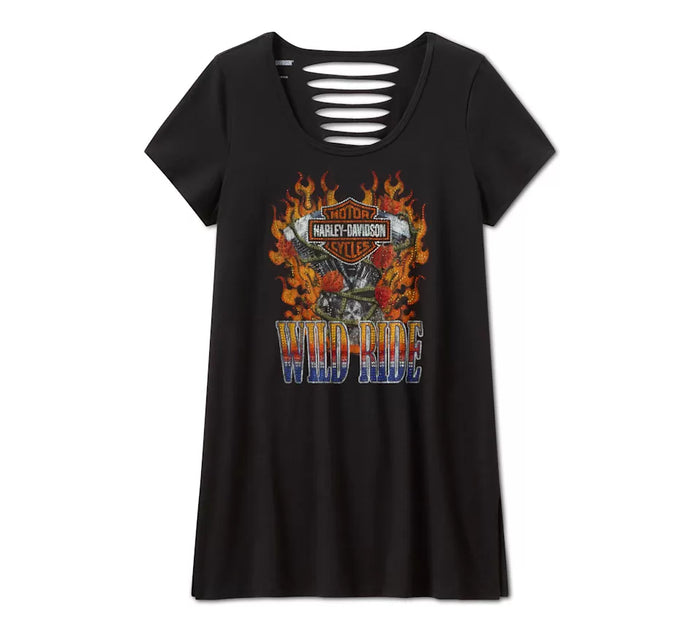 Harley-Davidson Women's Bling Wild Ride Short Sleeve Rip & Repair Tunic