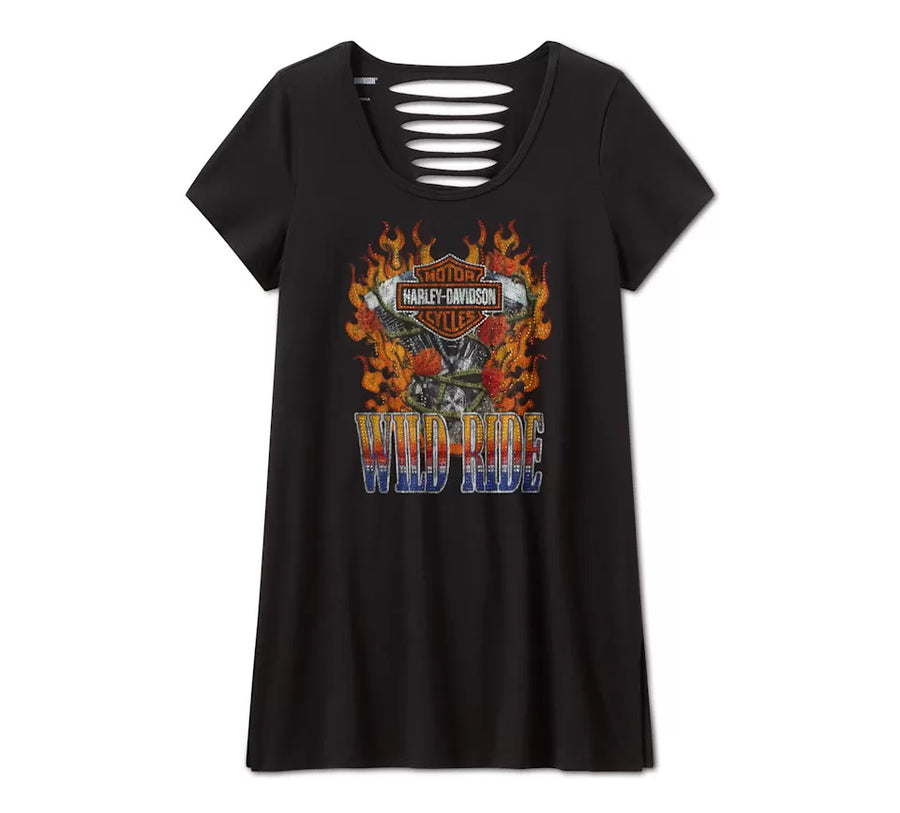 Harley-Davidson Women's Bling Wild Ride Short Sleeve Rip & Repair Tunic
