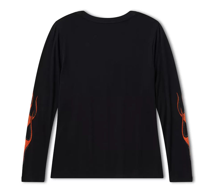 Harley-Davidson Women's Bling Flaming Iron Eagle Long Sleeve Tee