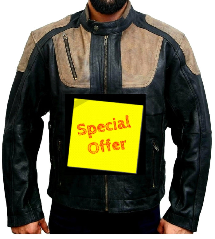 Real Cow Leather Motorcycle Jacket Black & Brown for Men
