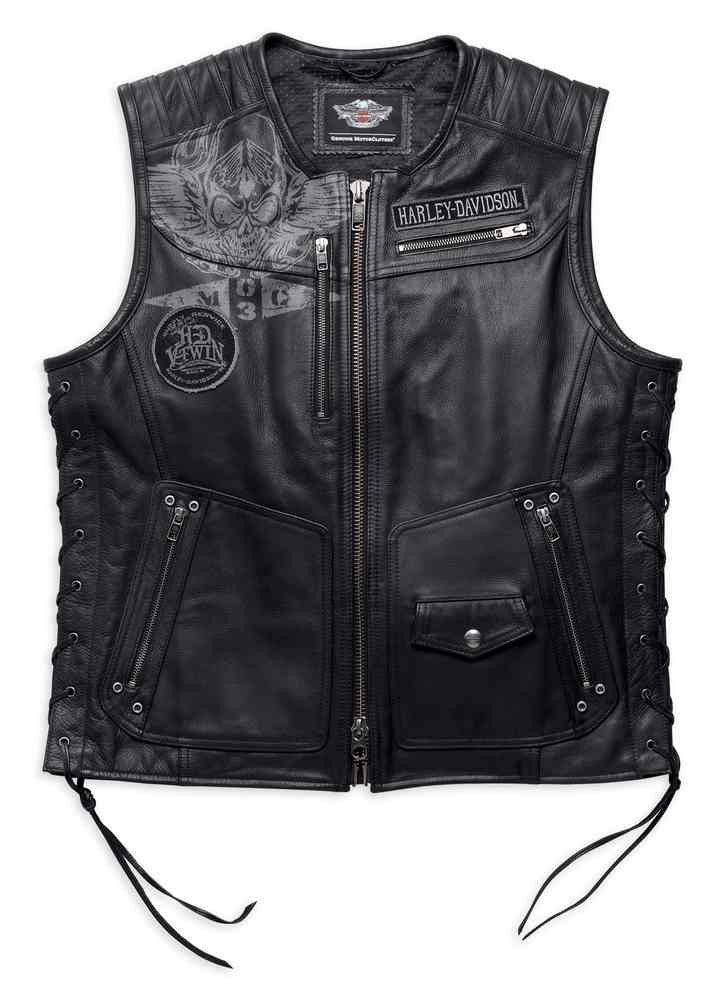 Harley-Davidson Men's Fetter Lacing Leather Midweight Vest, Black