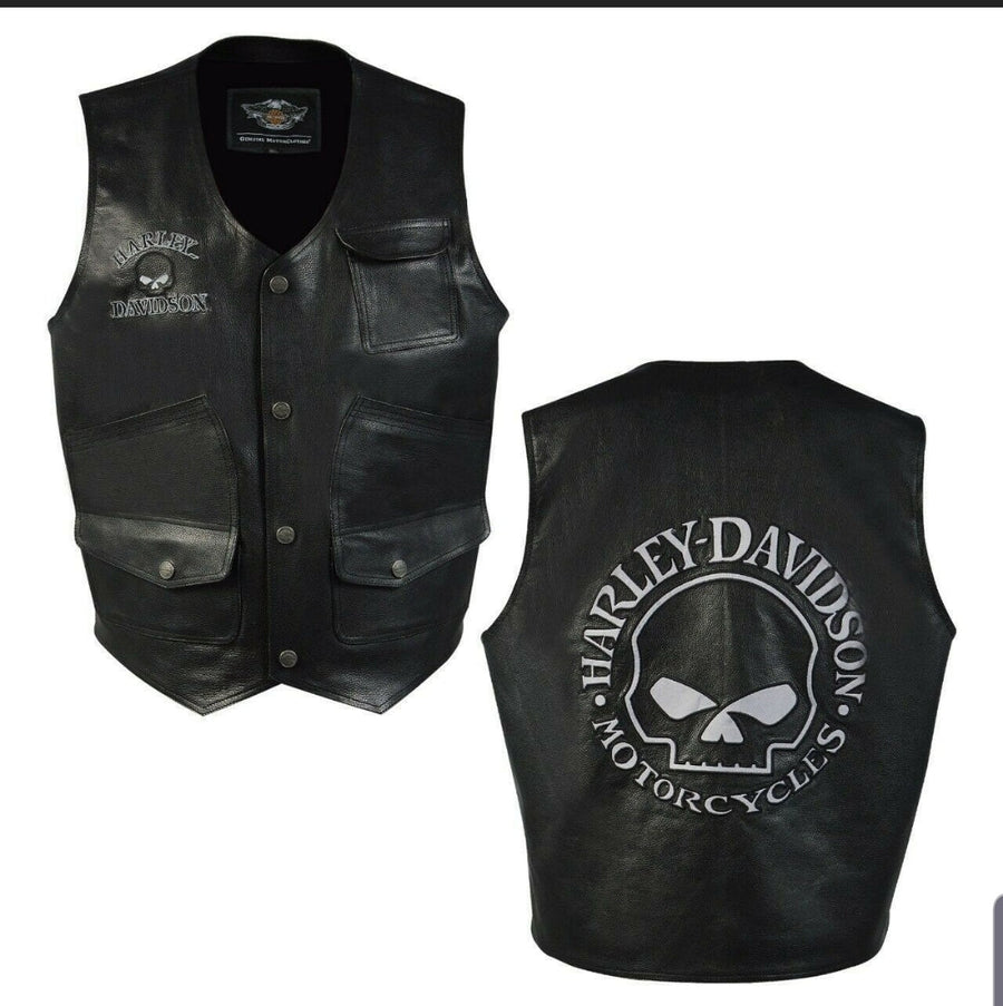 Harley-Davidson Men's Reflective Skull Vest Motorcycle Cowhide Premium Leather