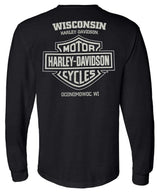 Harley-Davidson® Men's Tattered Long Sleeve Crew-Neck Cotton Shirt - Black