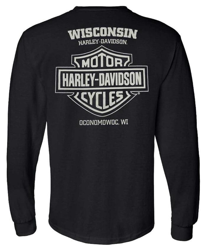 Harley-Davidson® Men's Tattered Long Sleeve Crew-Neck Cotton Shirt - Black