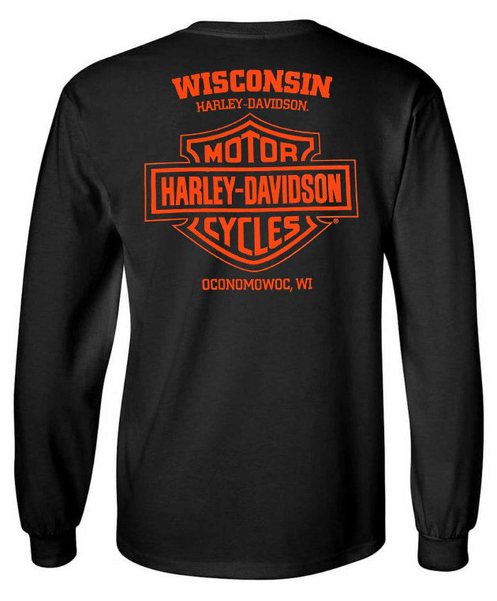 Harley-Davidson® Men's Sharp Shield Long Sleeve Chest Pocket Cotton Shirt - Black