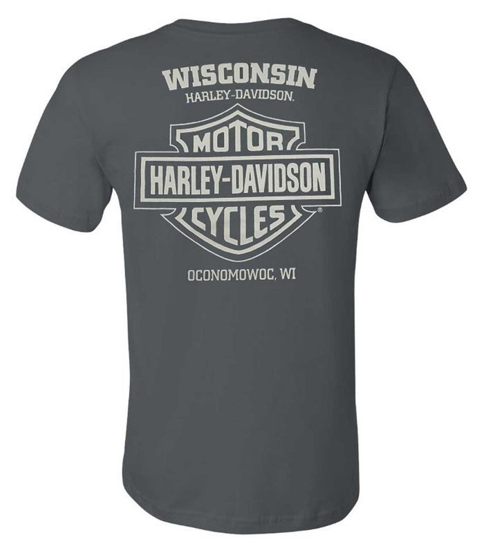 Harley-Davidson® Men's Dark Custom Crew-Neck Short Sleeve Cotton Shirt, Charcoal