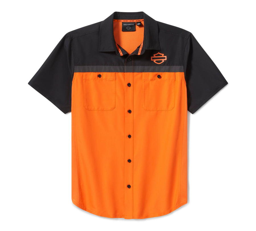 Men's H-D TECH Vented Shirt - Colorblock - Harley Orange & Harley Black