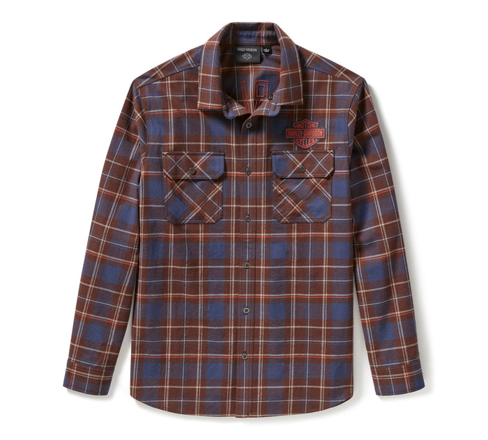 Men's Racer Font Yarn Dyed Plaid Shirt - Plaid - Mood Indigo & Coffee