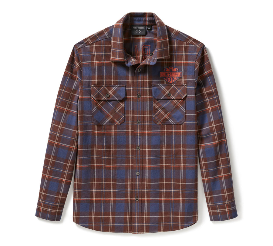 Men's Racer Font Yarn Dyed Plaid Shirt - Plaid - Mood Indigo & Coffee