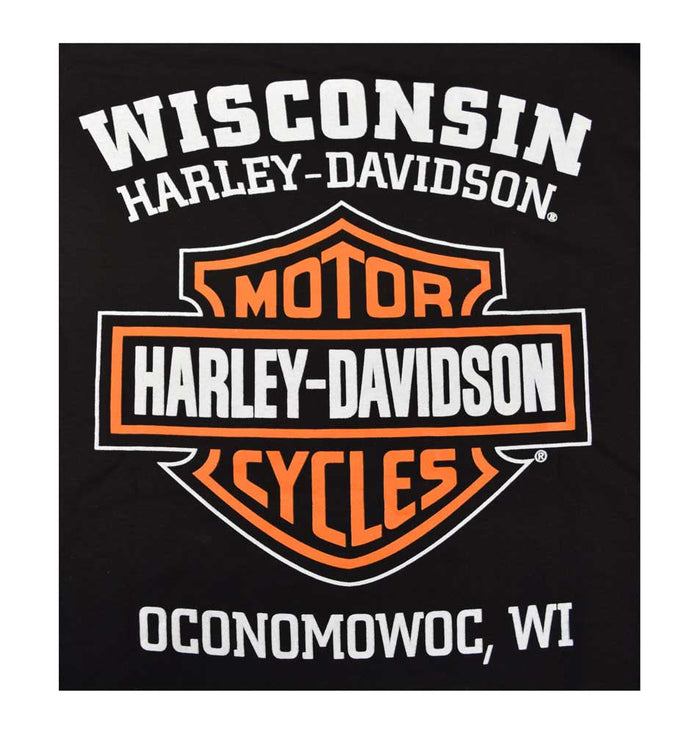 Harley-Davidson® Men's Elongated Orange Bar & Shield Black T-Shirt 30290285