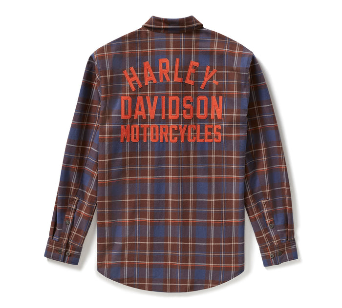 Men's Racer Font Yarn Dyed Plaid Shirt - Plaid - Mood Indigo & Coffee