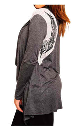 Harley-Davidson® Women's Tribal Wings Long Sleeve Open Front Cardigan, Charcoal