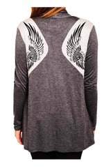 Harley-Davidson® Women's Tribal Wings Long Sleeve Open Front Cardigan, Charcoal