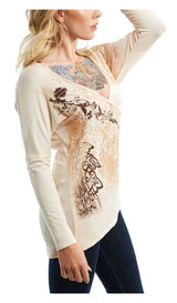 Harley-Davidson Women's Bling Victorian Elegance V-Neck Long Sleeve Top - Cream