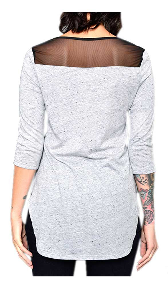 Harley-Davidson Women's Fall Fresh Embellished Mesh 3/4 Sleeve Top, Gray
