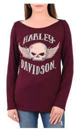 Harley-Davidson® Women's Rocking Willie Embellished Long Sleeve Scoop Neck Top