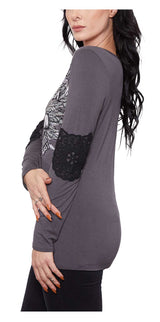 Harley-Davidson® Women's Embellished Unleashed Scoop Neck Long Sleeve Top - Gray
