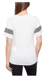 Harley-Davidson Women's Embellished Bike V-Neck Striped Short Sleeve Tee - White