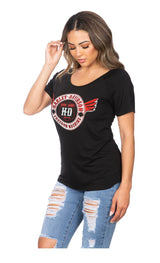 Harley-Davidson Women's Ride HDMC 'Freedom Machine' Scoop Neck Tee Shirt, Black