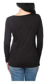 Harley-Davidson Women's Wild Rose Embellished Scoop Neck Long Sleeve Top - Black