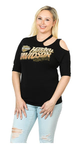 Harley-Davidson® Women's Go Harley Go Cold Shoulder 3/4 Sleeve T-Shirt, Black