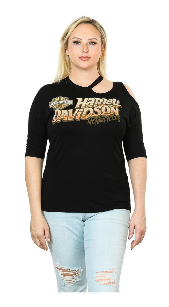 Harley-Davidson® Women's Go Harley Go Cold Shoulder 3/4 Sleeve T-Shirt, Black