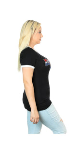 Harley-Davidson Women's Boho Glory Colorblock Trim Crew Neck Tee Shirt, Black
