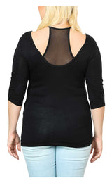Harley-Davidson® Women's Embellished Flames B&S Mesh Neck 3/4 Sleeve Top - Black