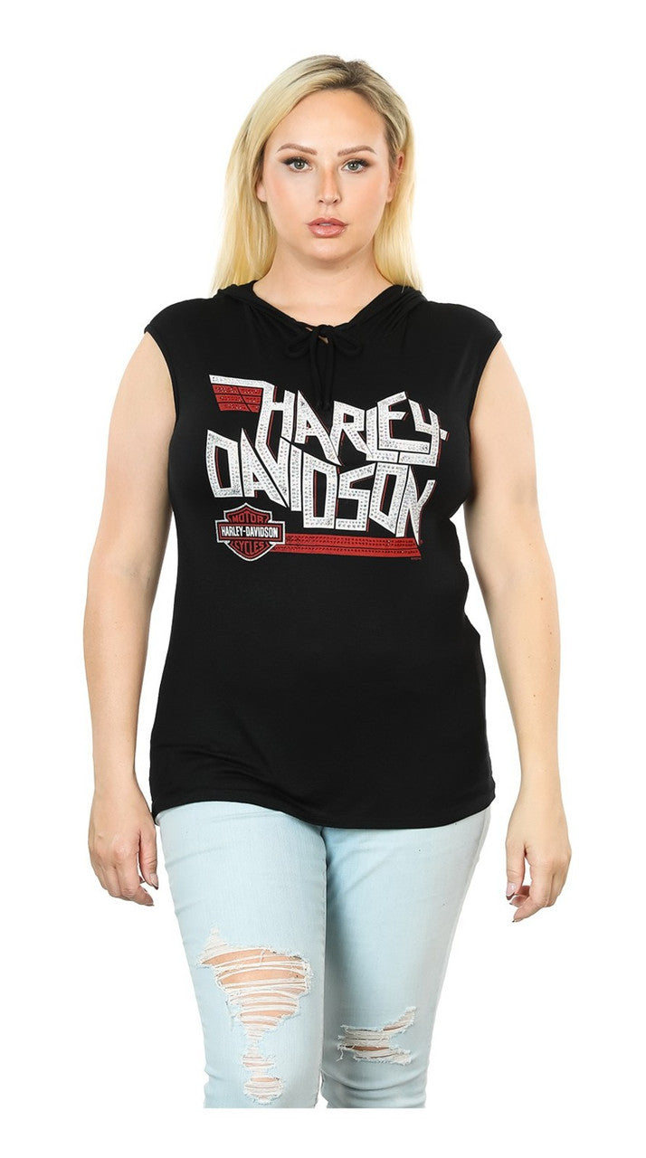Harley-Davidson® Women's Rock Brigade Crew Neck Hoodie Sleeveless Tank Top, Black