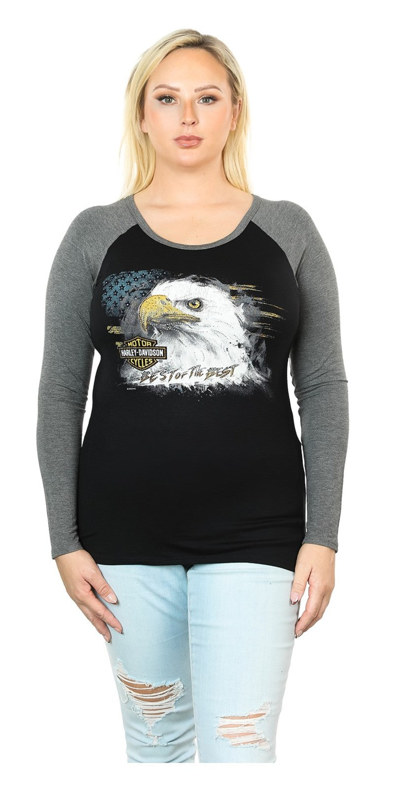 Harley-Davidson Women's Unleash The Beast Crew Neck Long Sleeve Tee Shirt, Blk