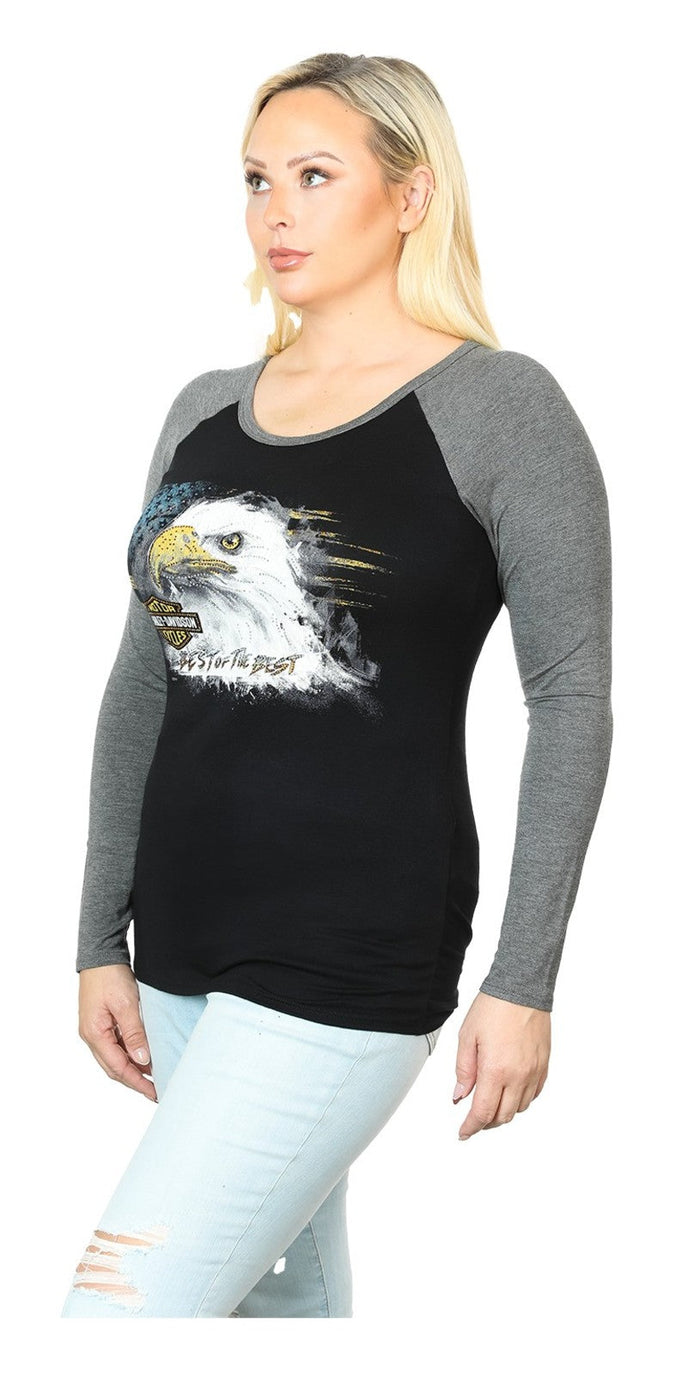 Harley-Davidson Women's Unleash The Beast Crew Neck Long Sleeve Tee Shirt, Blk