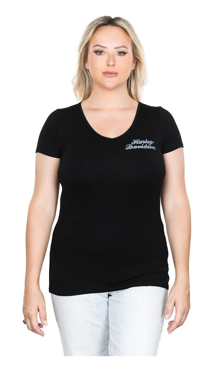 Harley-Davidson® Women's Acid Chrome Short Sleeve V-Neck Tee Shirt, Black