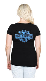 Harley-Davidson® Women's Acid Chrome Short Sleeve V-Neck Tee Shirt, Black