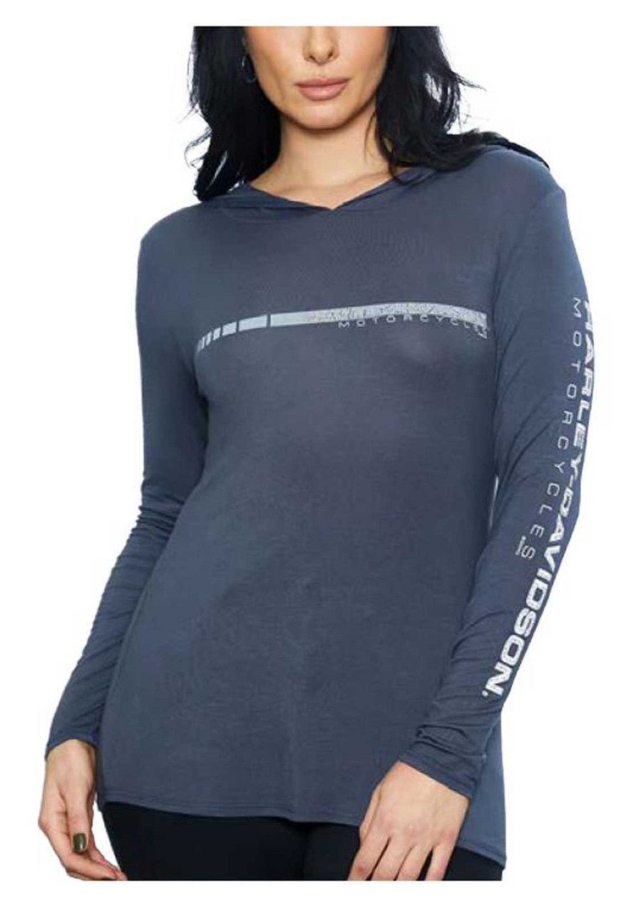 Harley-Davidson® Women's Speed Reel Long Sleeve Hooded Shirt - Dark Gray