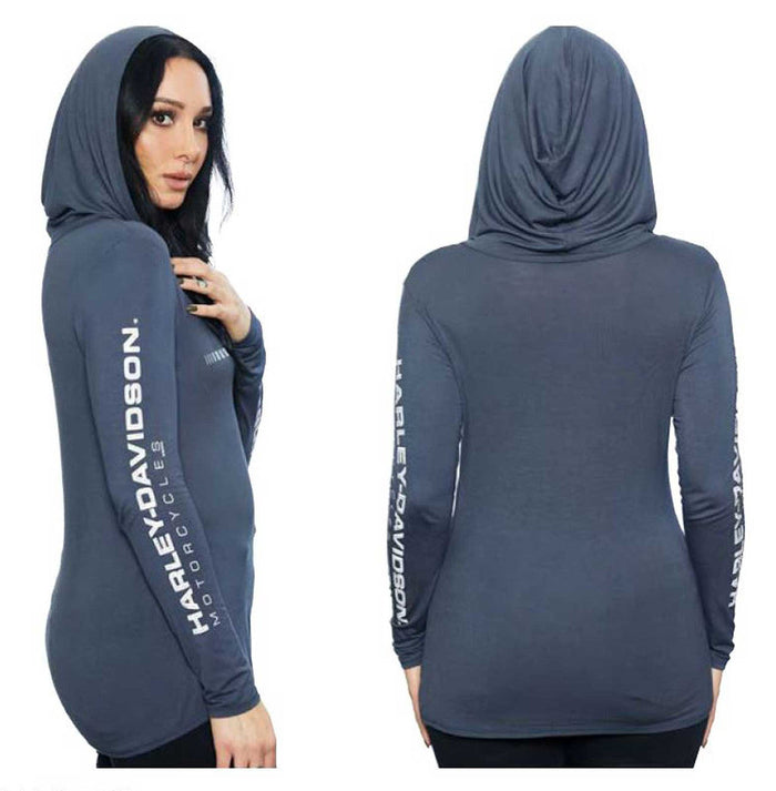 Harley-Davidson® Women's Speed Reel Long Sleeve Hooded Shirt - Dark Gray