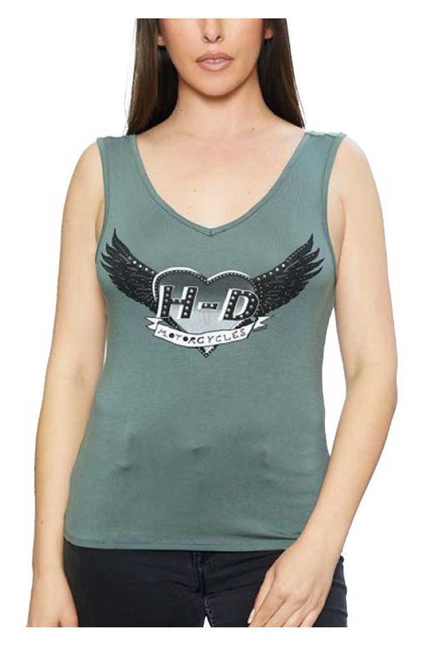 Harley-Davidson Women's Cross My Heart Embellished V-Neck Sleeveless Tank Top