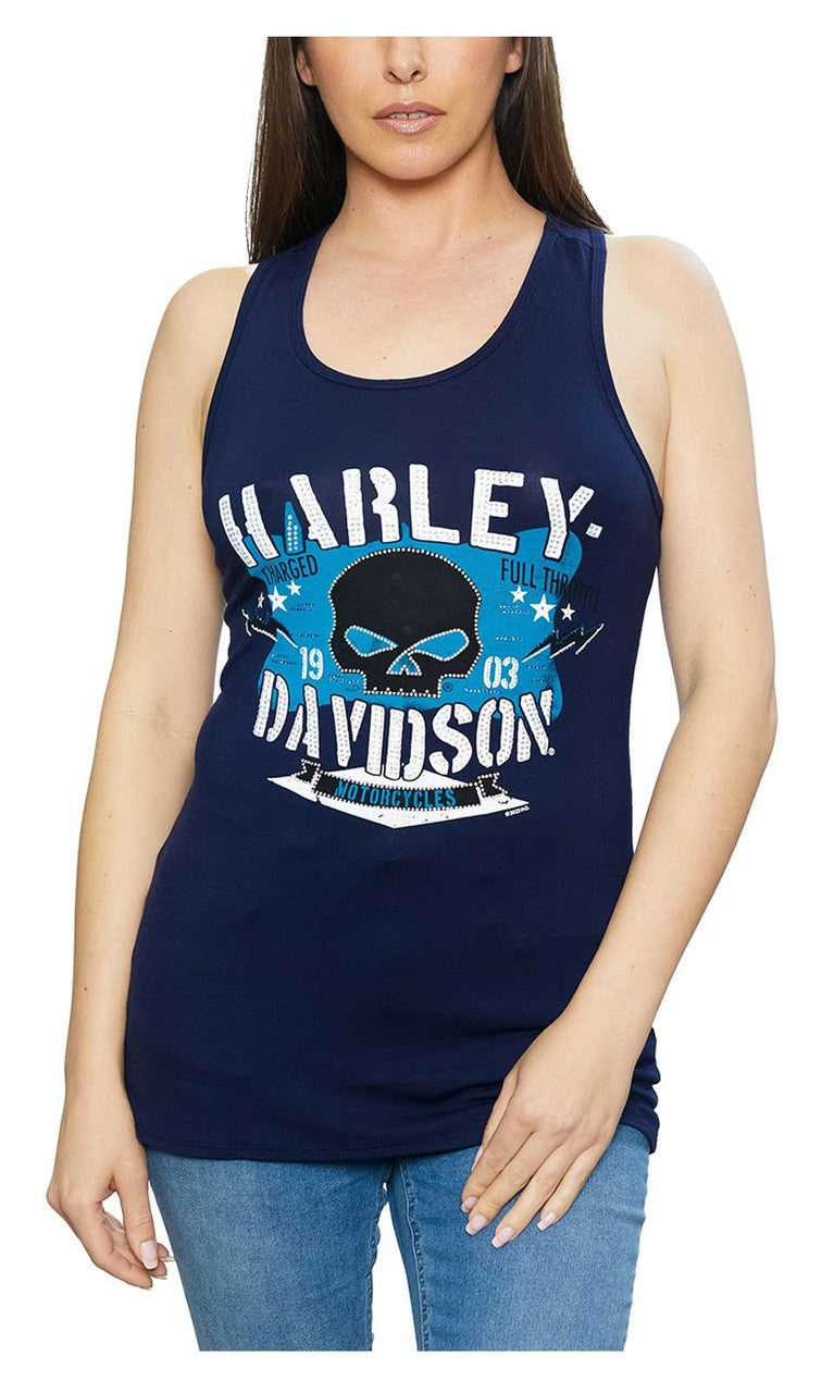 Harley-Davidson® Women's Charged Willie G Skull Scoop Neck Sleeveless Tank Top