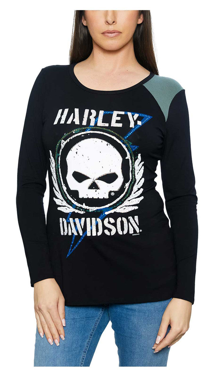 Harley-Davidson Women's Embellished Road Weary Scoop Neck Shirt - Black